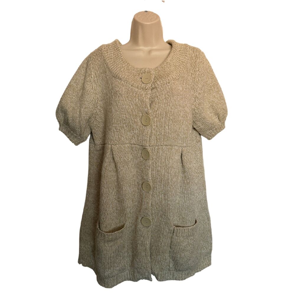 Level Eight Beige Button Front Short Sleeve Sweater Size S - Picture 4 of 11